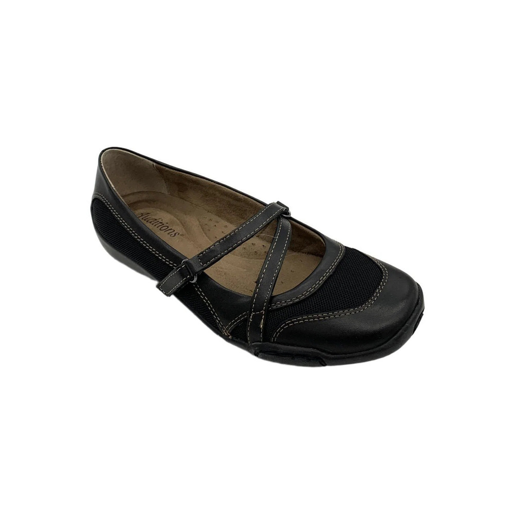 Auditions Women's Crescent Hook & Loop Strap Flat Black - Narrow